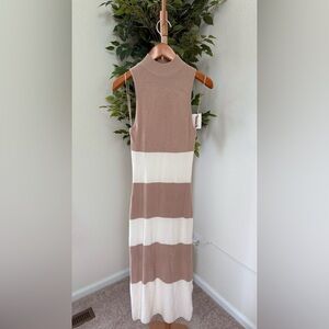 Freshman NWT Brown and White Striped Midi Sweater Dress Women’s Size Large